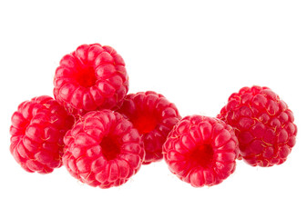 ripe raspberries isolated on white background close up © Natika