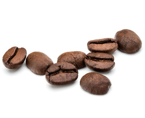 roasted coffee beans isolated in white background cutout