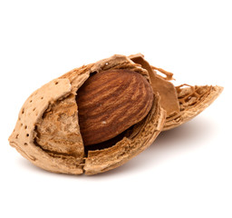 Almond nut in shell and shelled isolated on white background close up