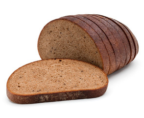 Fresh sliced rye bread loaf isolated on white background cutout