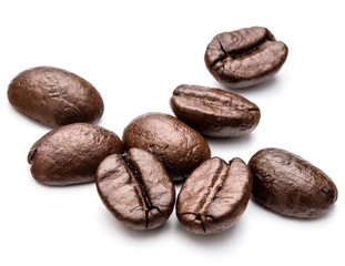 roasted coffee beans isolated in white background cutout