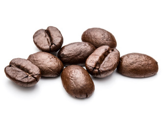 roasted coffee beans isolated in white background cutout