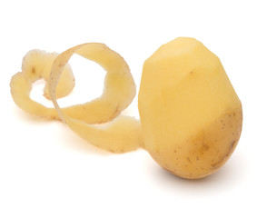 peeled potato tuber with peel spiral isolated on white background cutout