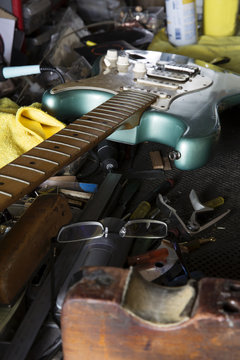 Guitar on work bench