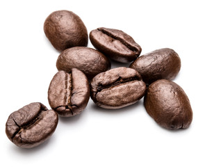 roasted coffee beans isolated in white background cutout