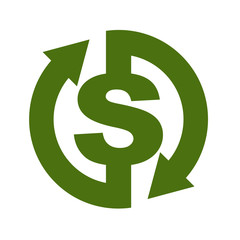 Cash back icon. Symbol is return of Money. Sign of a refund of dollars. Business vector illustration