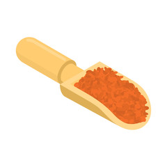 Red lentils in wooden scoop isolated. Groats in wood shovel. Grain on white background. Vector illustration