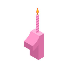 1 number and Candles for birthday. one figure for holiday cartoon style. Vector illustration