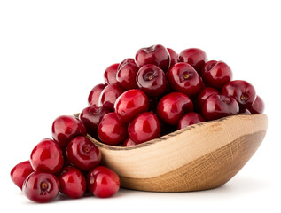 cherry berries in wooden bowl