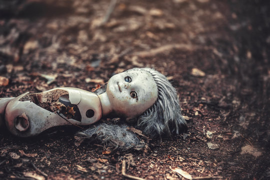A broken doll in an abandoned kindergarten in the village of Kopachi, Chernobyl District, a zone of alienation
