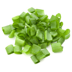 chopped spring onion or scallion isolated on white background cutout