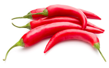 red chili or chilli cayenne pepper isolated on white  background cutout