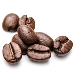 roasted coffee beans isolated in white background cutout