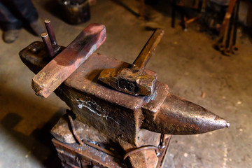 Forging molten metal. Making knives.