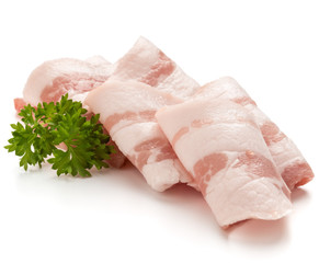  sliced bacon and parsley leaves isolated on white background cutout