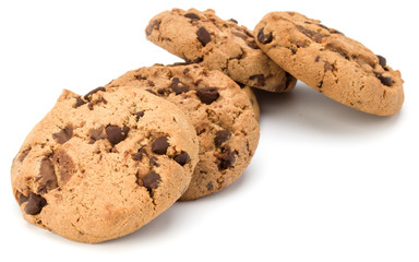 Chocolate chip cookies isolated on white background. Sweet biscuits. Homemade pastry.