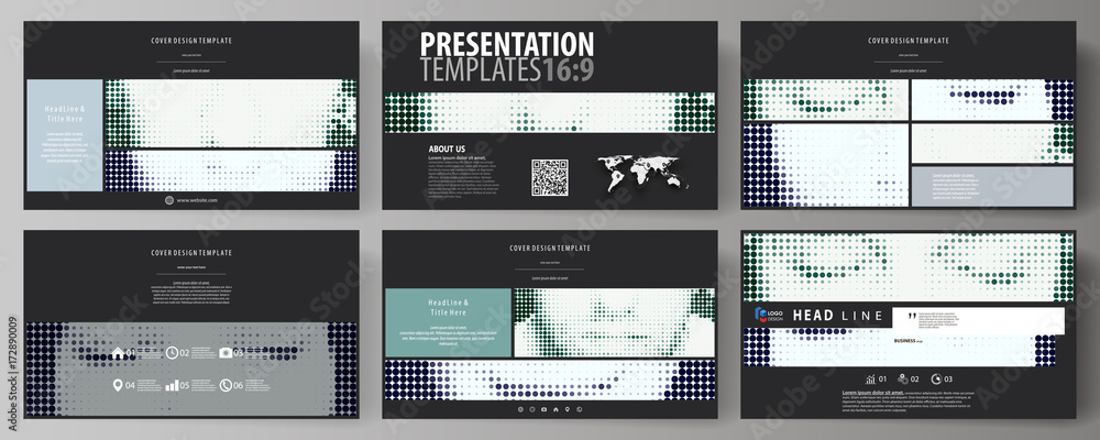 Poster business templates in hd format for presentation slides. abstract design vector layouts. halftone do