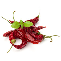 Dried red chili or chilli cayenne pepper isolated on white  background cutout