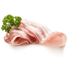  sliced bacon and parsley leaves isolated on white background cutout