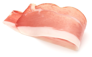 Italian prosciutto crudo or jamon. Raw ham. Isolated on white background