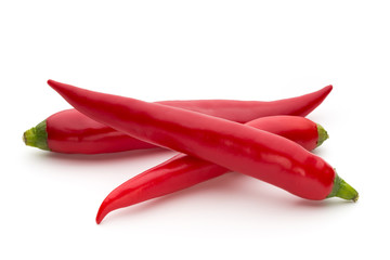 Red chilli pepper isolated on a white background.