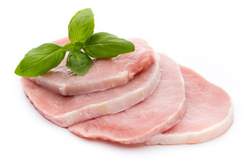 Fresh raw beef steak isolated on white background, top view.