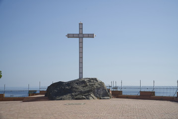 El Pe&ntilde;on del Santo, Almu&ntilde;ecar, Spain. A cross to commemorate the defeat of the Arabs and the surrender of Almu&ntilde;&eacute;car in 1489 during the Catholic reconquest of Spain.