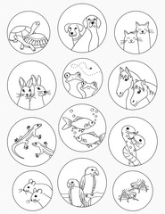 Cute stickers with hand drawn animals
