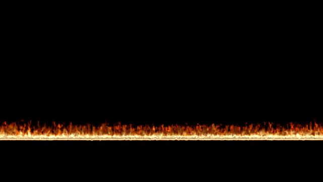 Animated straight horizontal line of fire on black background. Mask included.