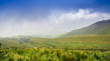 Pichincha, Ecuador September 18, 2017: Panoramic view at the Pichincha volcano, located just to the side of Quito, which wraps around its eastern slopes
