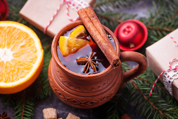 Mulled wine, winter hot drink
