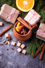 Mulled wine, winter hot drink