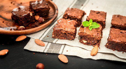 chocolate brownie with hazelnuts and almonds