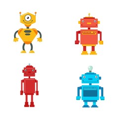 Set of cute vintage robots. Vector illustration with a striking design on a white background for school, notebooks, equipment, toys, websites, designers of robots