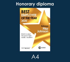 Diploma Best Employee of the Month Golden template with gold metal texture vector cool design frame