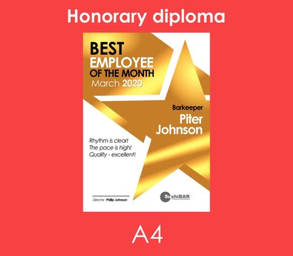 Diploma Best Employee of the Month Golden template with gold metal texture vector cool design frame
