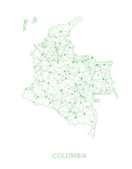 Colombia map, green dotted net vector background