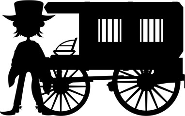 Fototapeta premium Cartoon Wild West Cowboy and Wagon Silhouette