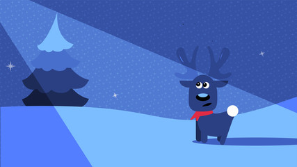 A night winter scene with a deer in the moonlight