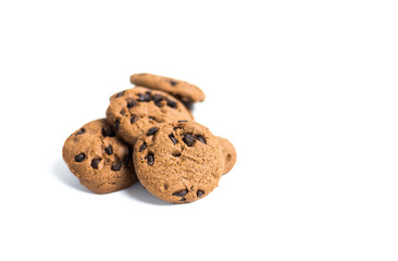 Chocolate chip cookies on isolated white background