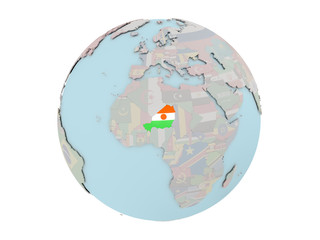 Obraz premium Niger with flag on globe