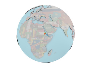 Eritrea with flag on globe