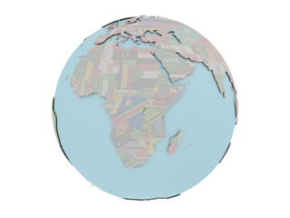 Rwanda with flag on globe
