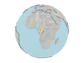 Obraz premium Congo with flag on globe