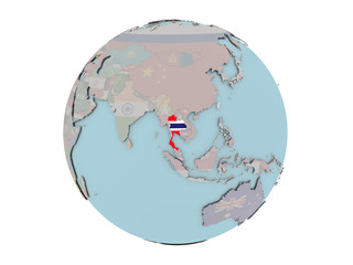 Thailand with flag on globe