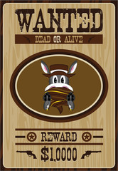 Cute Cartoon Wild West Donkey Cowboy Wanted Poster