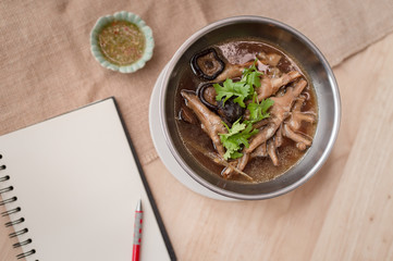 Thai food, Super boiled chicken foot with rice and note book