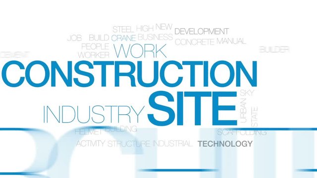 Construction site animated word cloud, text design animation. Kinetic typography.