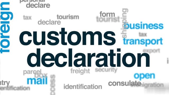 Customs declaration animated word cloud, text design animation.