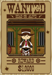 Obraz premium Cute Cartoon Wild West Cowboy Wanted Poster